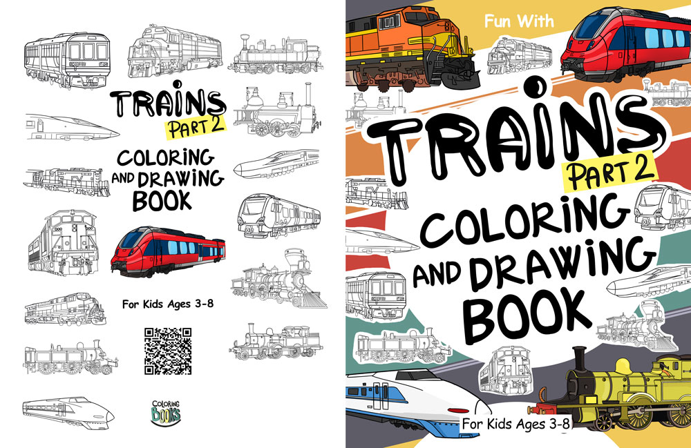 Trains (Part2) Coloring and Drawing Book #07- ColoringBooks